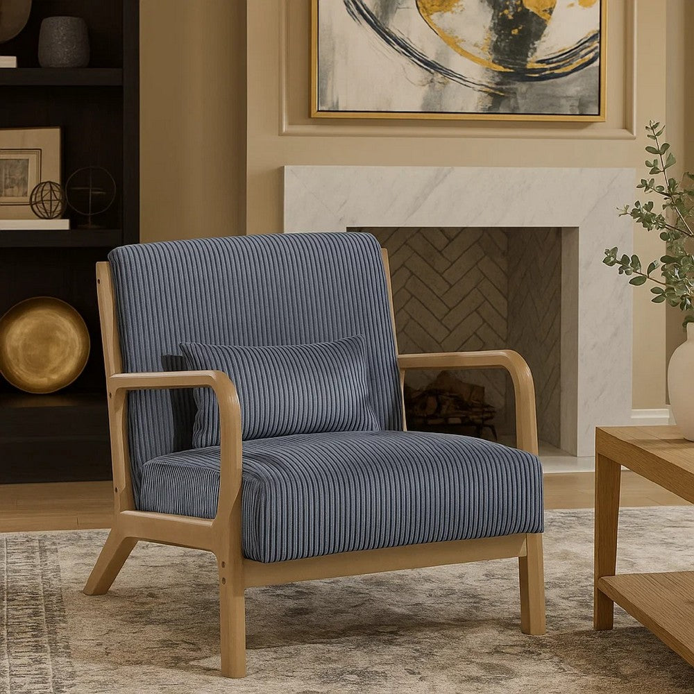 Benjara Jerime Accent Chair, Dark Gray Corduroy Fabric, 1 Pillow, Brown Wood