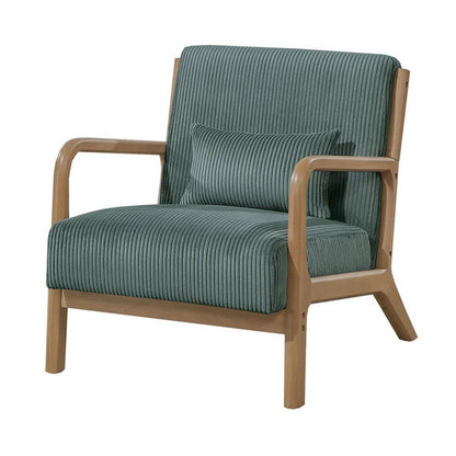 Benjara Jerime Accent Chair, Sage Green Corduroy Fabric, 1 Pillow, Brown Wood