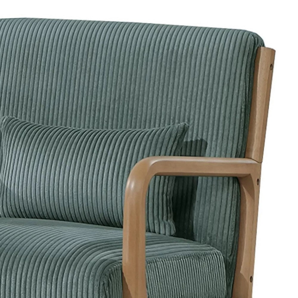 Benjara Jerime Accent Chair, Sage Green Corduroy Fabric, 1 Pillow, Brown Wood