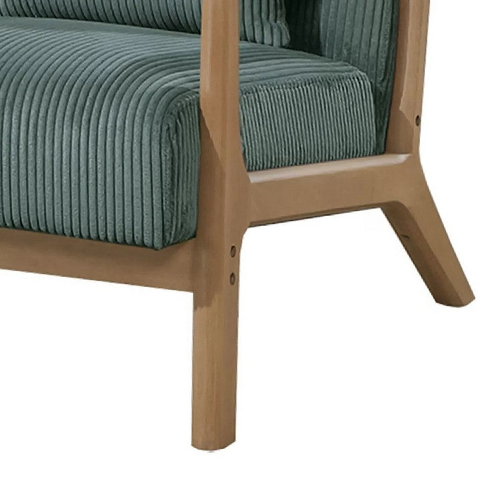 Benjara Jerime Accent Chair, Sage Green Corduroy Fabric, 1 Pillow, Brown Wood