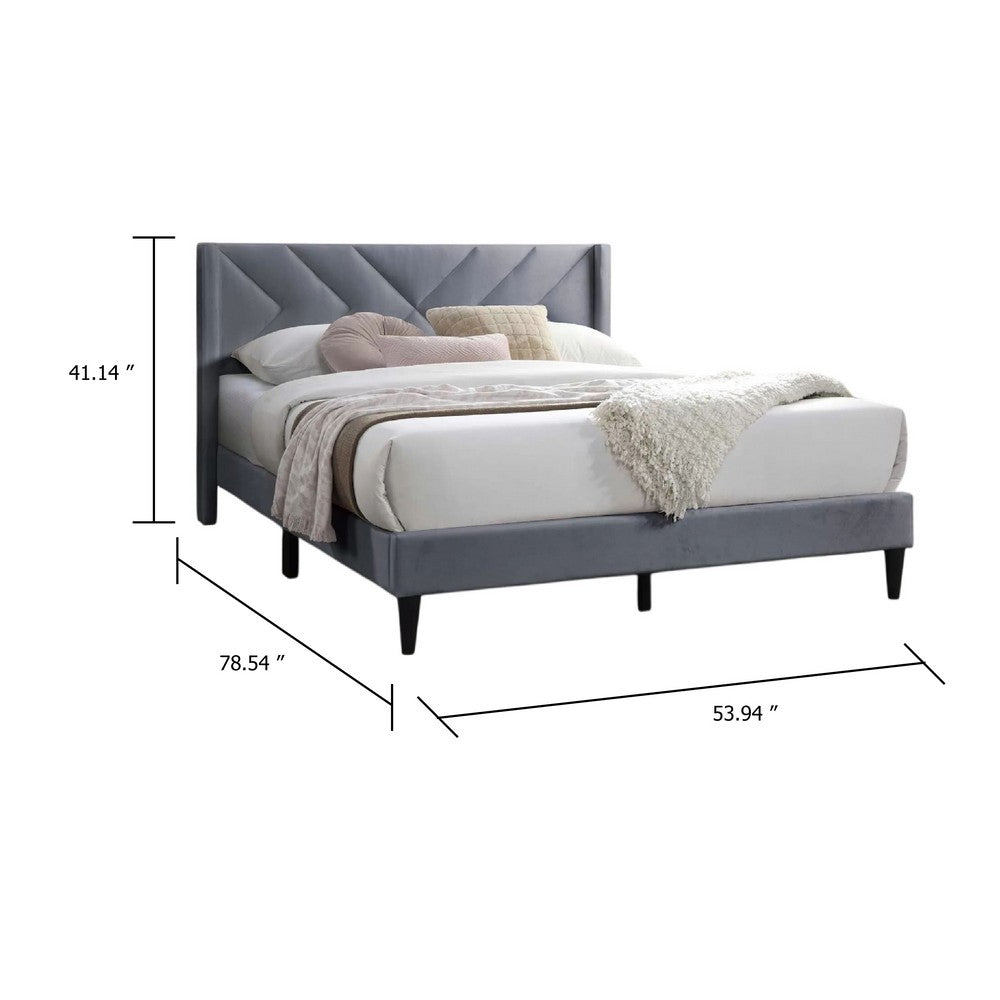 Benjara Niasa Full Size Bed, Chevron Tufted Gray Velvet Upholstered Foam