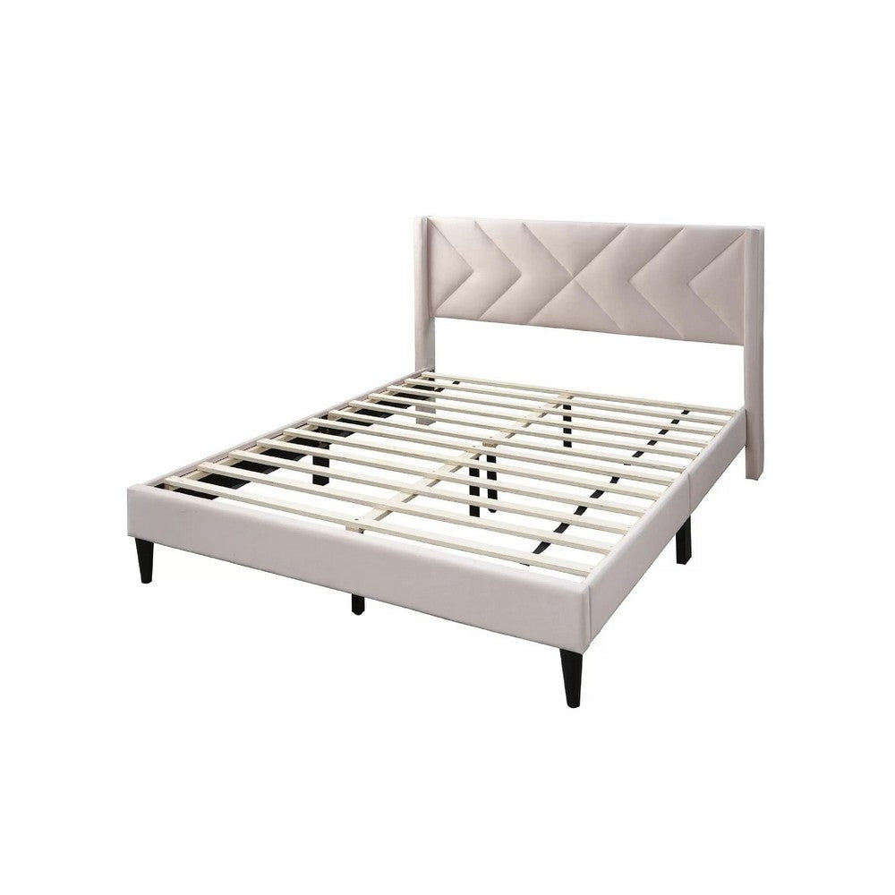 Benjara Niasa Full Size Bed, Chevron Tufted Pink Velvet Upholstered Foam