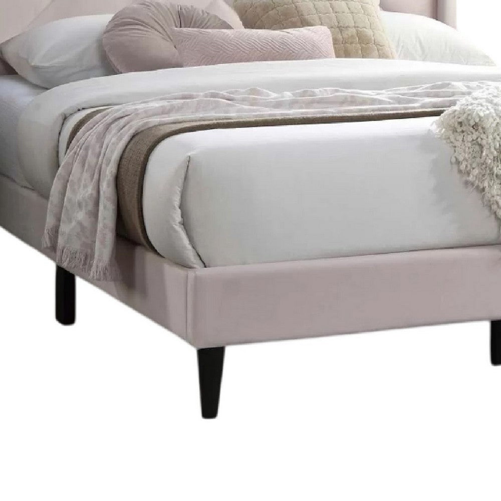 Benjara Niasa Full Size Bed, Chevron Tufted Pink Velvet Upholstered Foam
