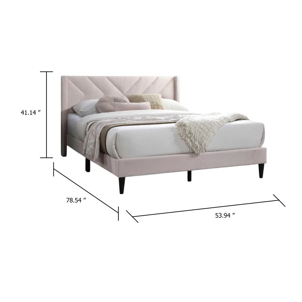 Benjara Niasa Full Size Bed, Chevron Tufted Pink Velvet Upholstered Foam