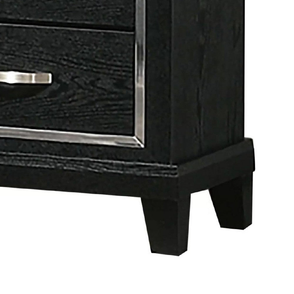 Benjara Nightstand with Charging Station, 2 Drawers, Black Rubberwood 24 Inch