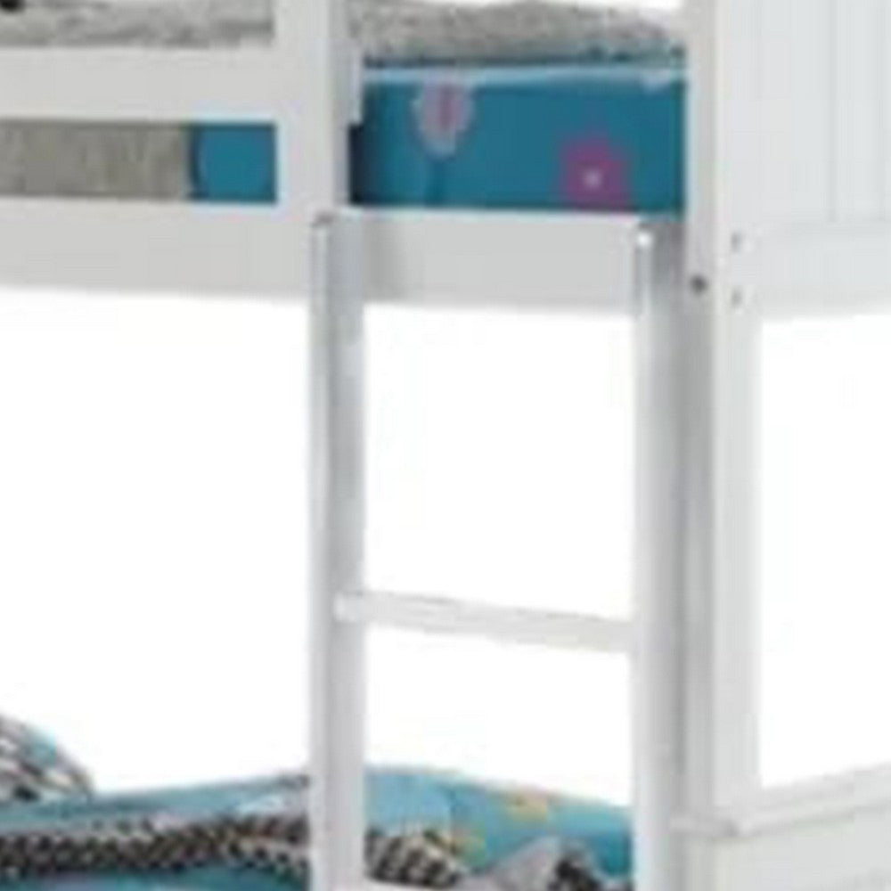 Benjara Rexo Twin over Twin Bunk Bed with Ladder, Plank Style Headboard, White