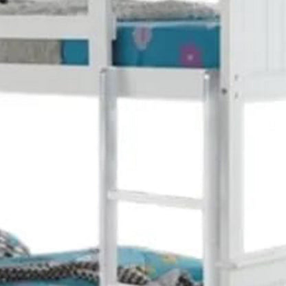 Benjara Rexo Twin over Twin Bunk Bed with Ladder, Plank Style Headboard, White