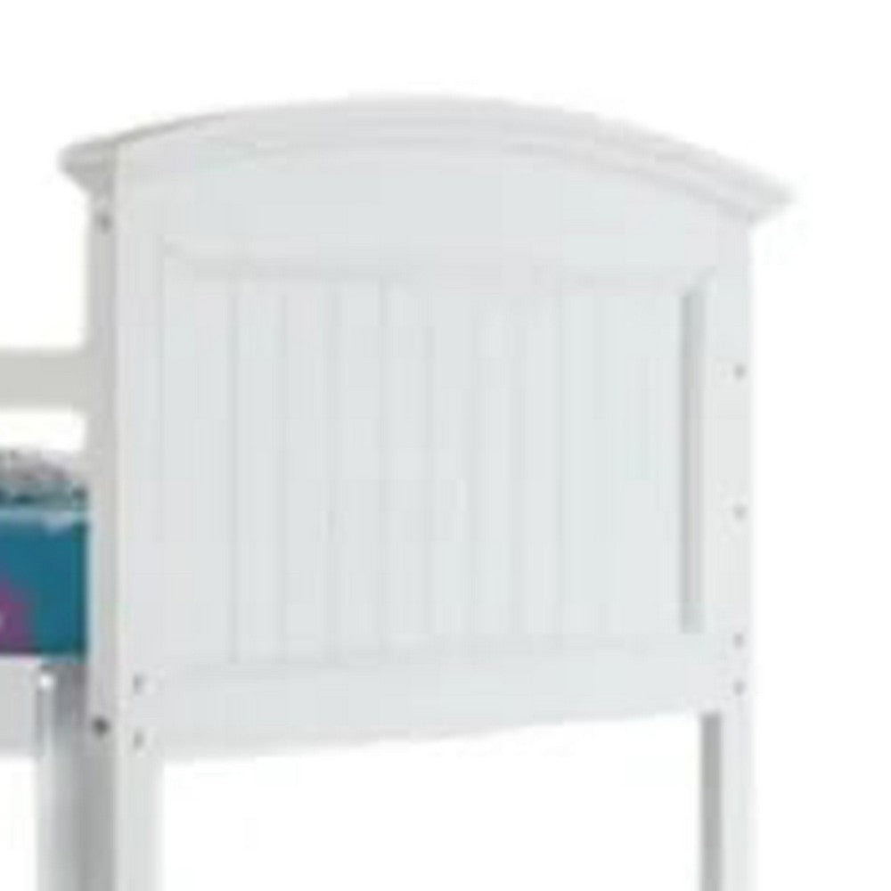 Benjara Rexo Twin over Twin Bunk Bed with Ladder, Plank Style Headboard, White