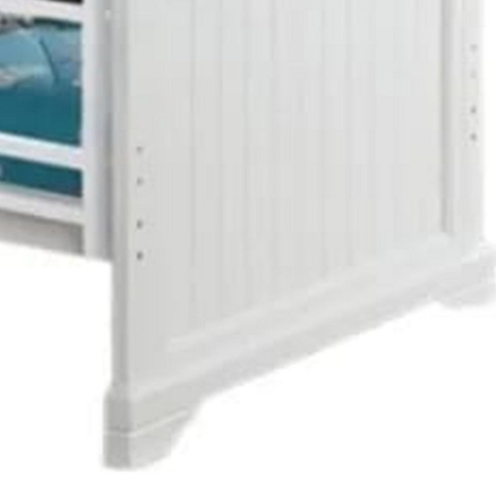 Benjara Rexo Twin over Twin Bunk Bed with Ladder, Plank Style Headboard, White
