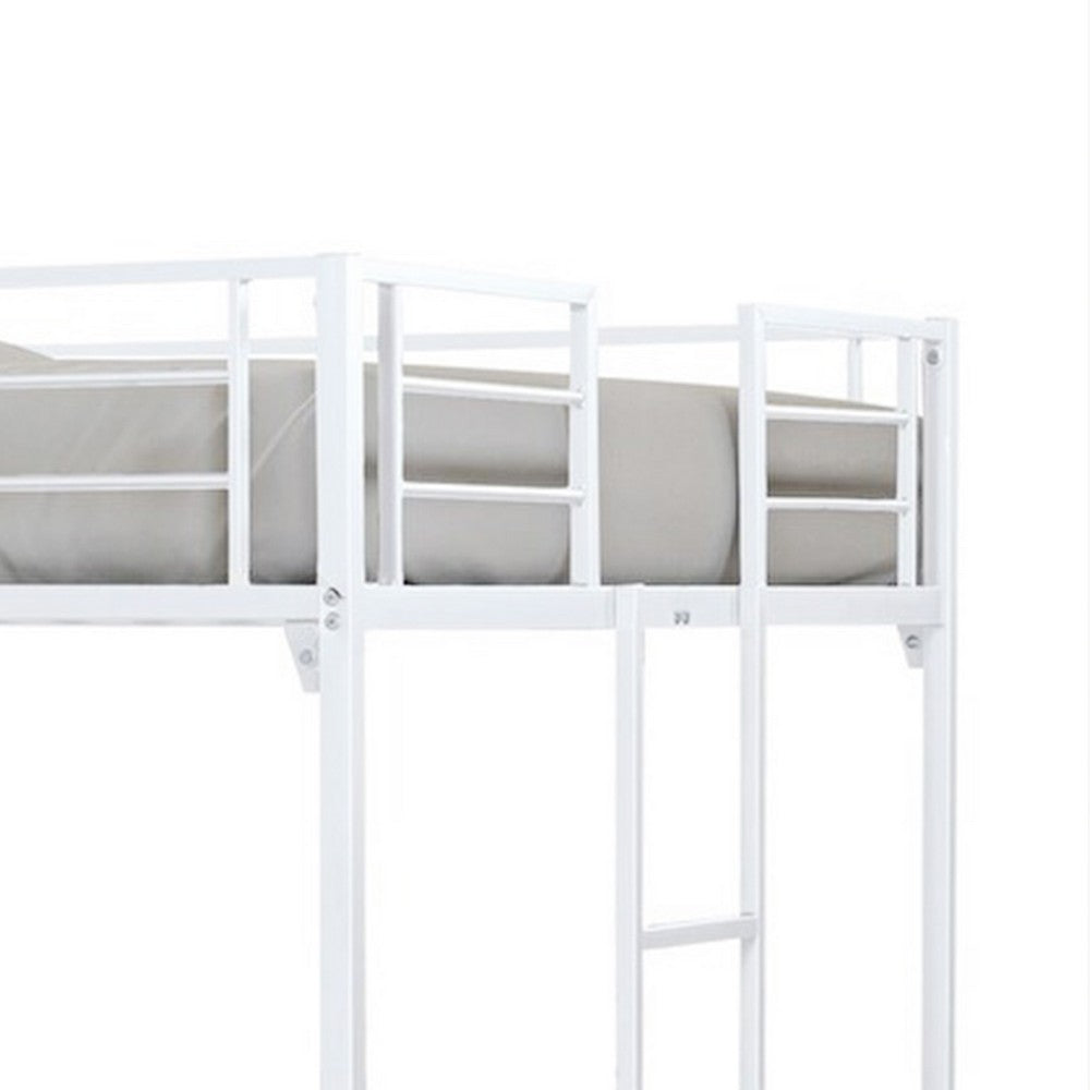 Benjara Dexo Twin Loft Bed with Built in Workstation And Ladder, White Metal