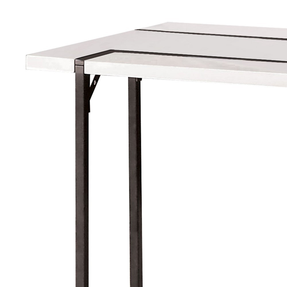 Benjara Iry Side End Table, Black Steel Sled Base, 22 Inch, Gloss White Lacquer
