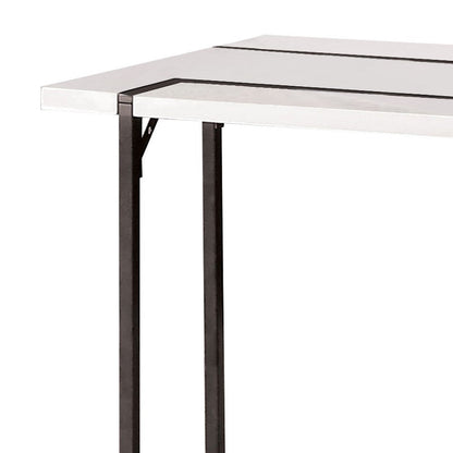 Benjara Iry Side End Table, Black Steel Sled Base, 22 Inch, Gloss White Lacquer