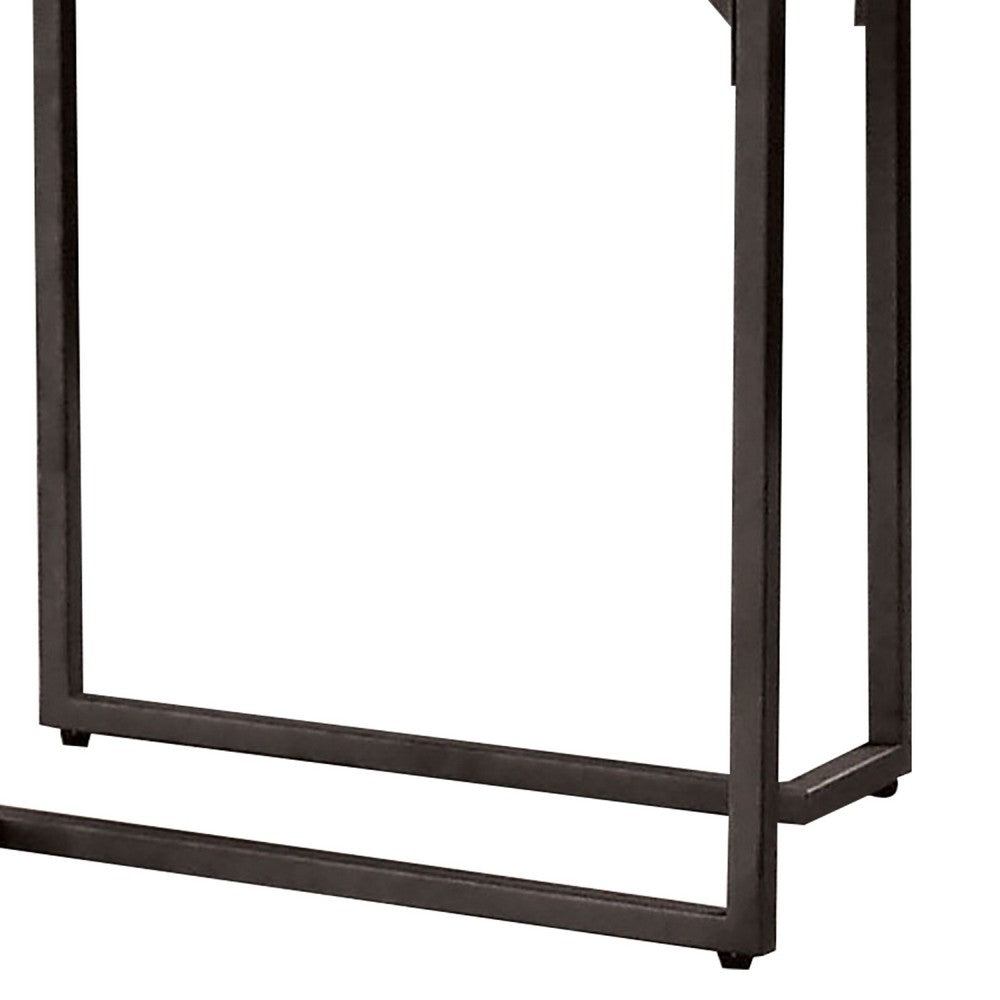 Benjara Iry Side End Table, Black Steel Sled Base, 22 Inch, Gloss White Lacquer