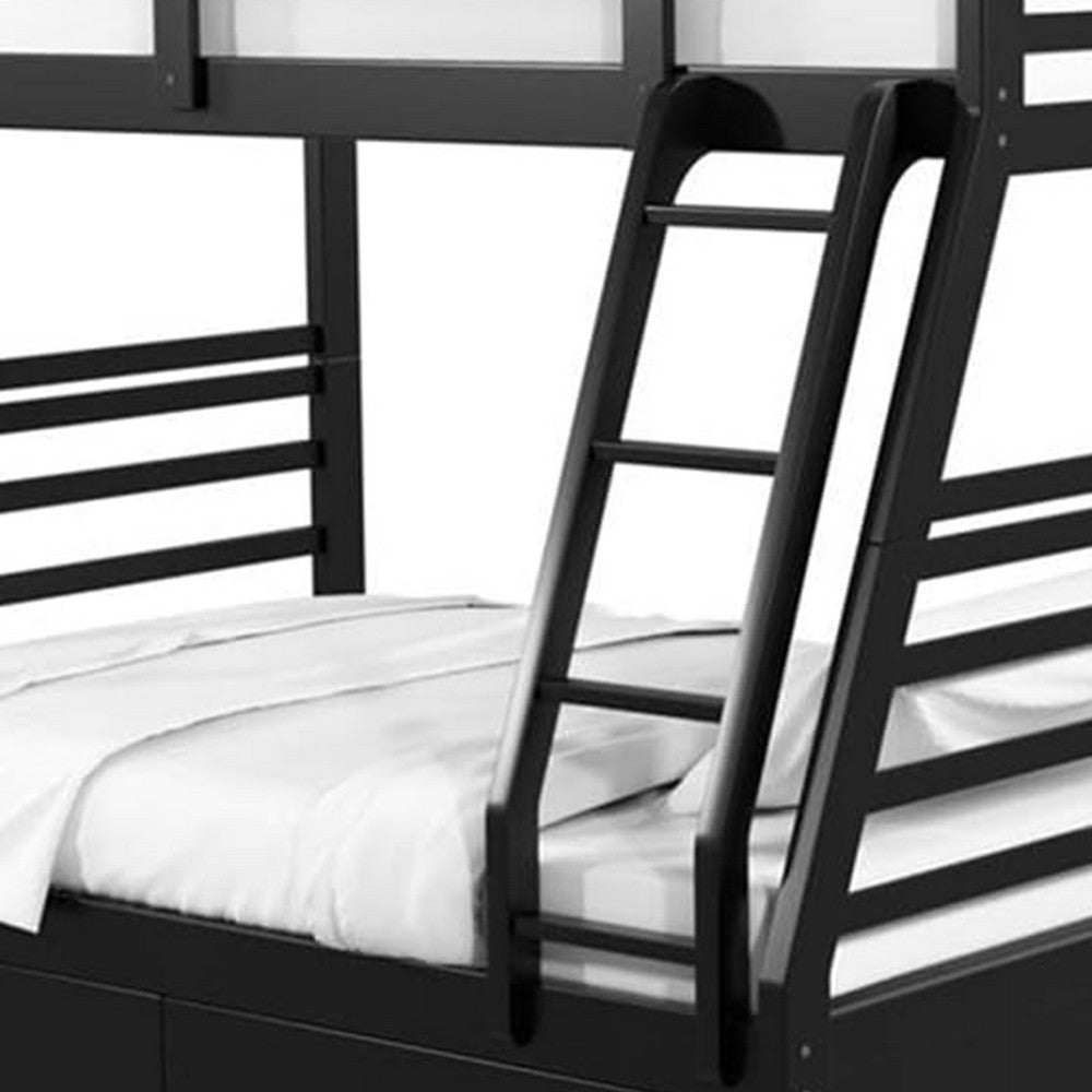 Benjara Zegy Twin over Full Bunk Bed with 2 Drawers And Attached Ladder, Black