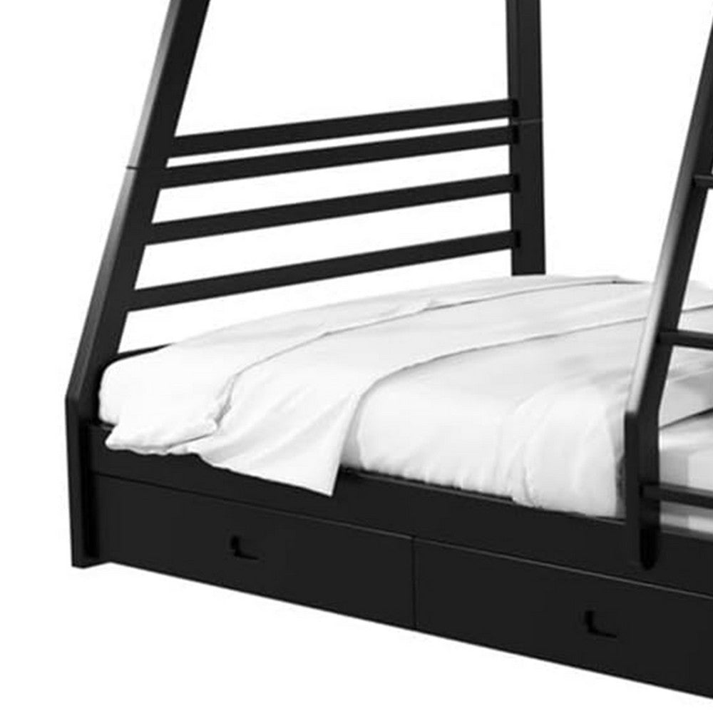 Benjara Zegy Twin over Full Bunk Bed with 2 Drawers And Attached Ladder, Black
