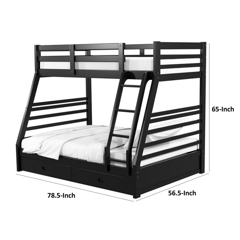Benjara Zegy Twin over Full Bunk Bed with 2 Drawers And Attached Ladder, Black