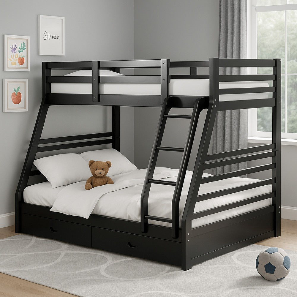 Benjara Zegy Twin over Full Bunk Bed with 2 Drawers And Attached Ladder, Black