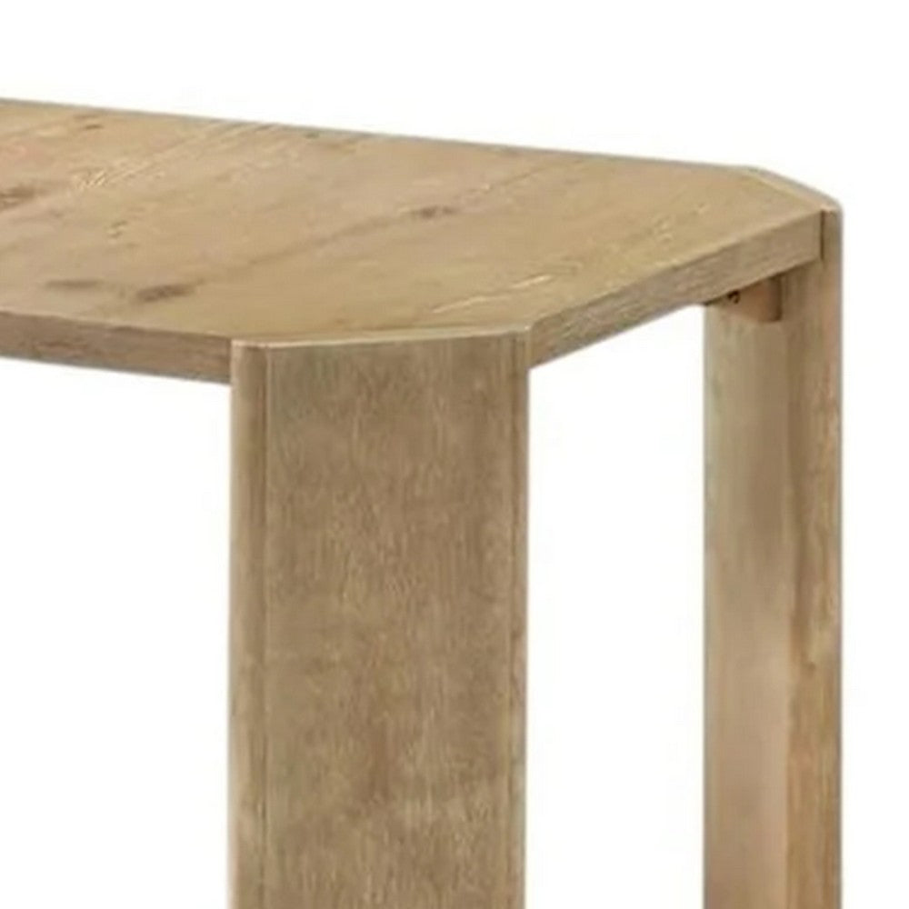 Benjara Edey Dining Table, 66-84 Inch Expandable Top in Oak Brown, Panel Legs