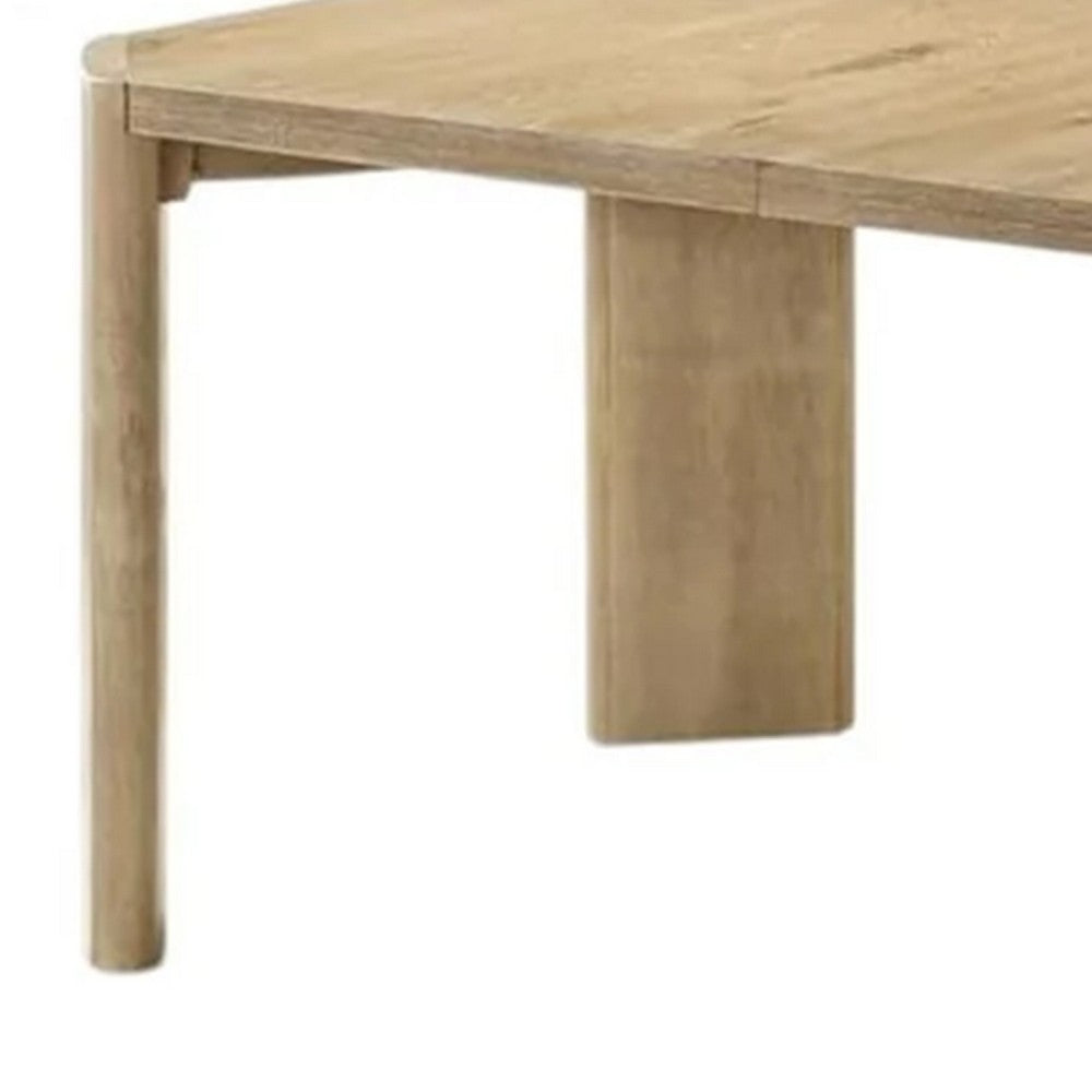 Benjara Edey Dining Table, 66-84 Inch Expandable Top in Oak Brown, Panel Legs