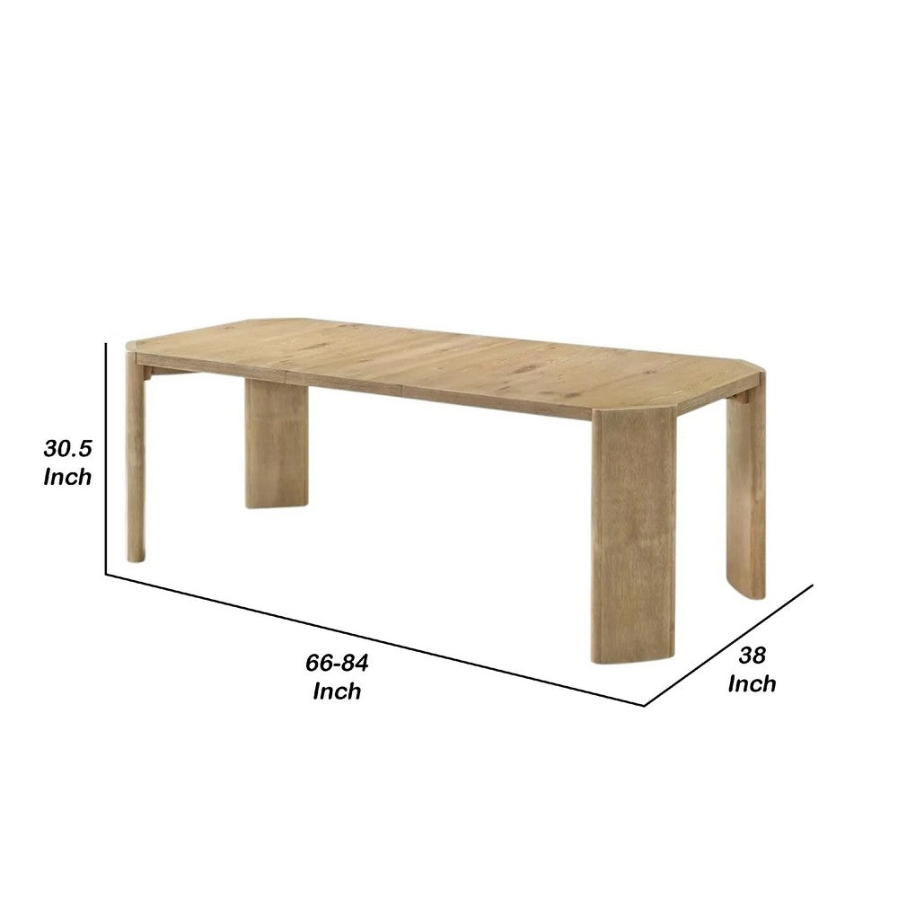 Benjara Edey Dining Table, 66-84 Inch Expandable Top in Oak Brown, Panel Legs