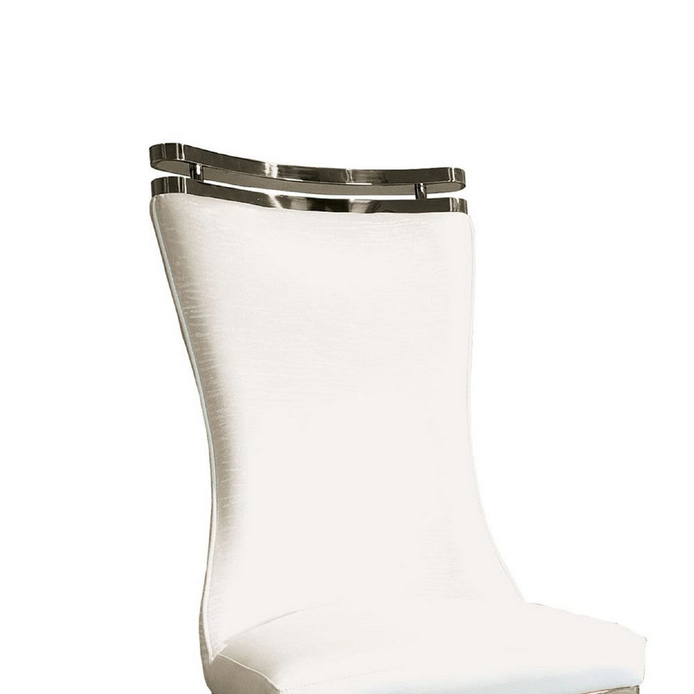 Benjara Bedy Dining Side Chair Set of 2, Textured White Velvet, Silver Saber Legs