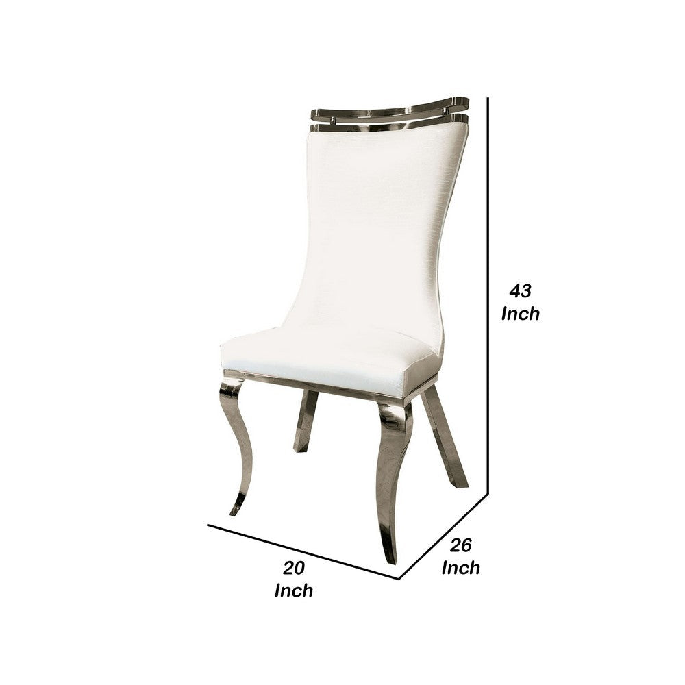 Benjara Bedy Dining Side Chair Set of 2, Textured White Velvet, Silver Saber Legs