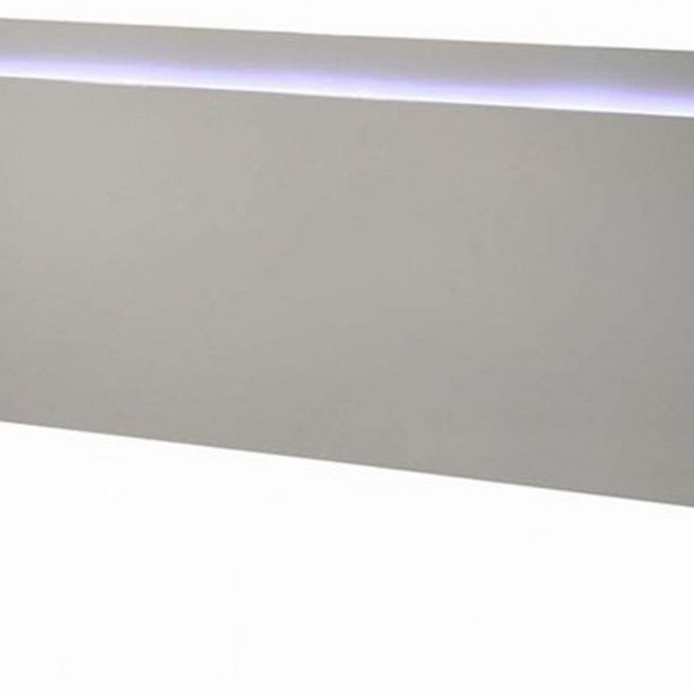 Benjara Suni King Size Bed w LED Headboard, Light Taupe Gray Wood Frame