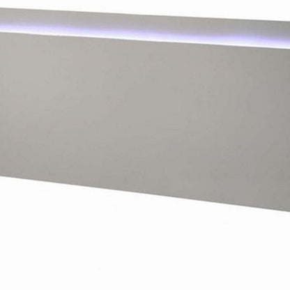 Benjara Suni King Size Bed w LED Headboard, Light Taupe Gray Wood Frame