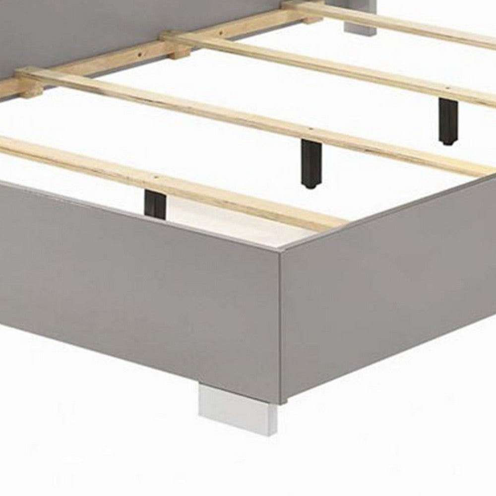 Benjara Suni King Size Bed w LED Headboard, Light Taupe Gray Wood Frame