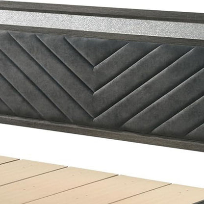 Benjara Lito Queen Size Bed w Padded Headboard, 2 Footboard Drawers, Gray