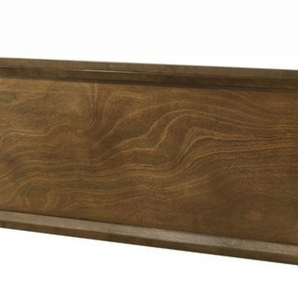 Benjara Rouk Twin Size Bed w Panel Headboard, Walnut Brown Okume Veneer