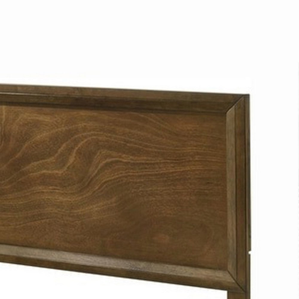 Benjara Rouk Twin Size Bed w Panel Headboard, Walnut Brown Okume Veneer