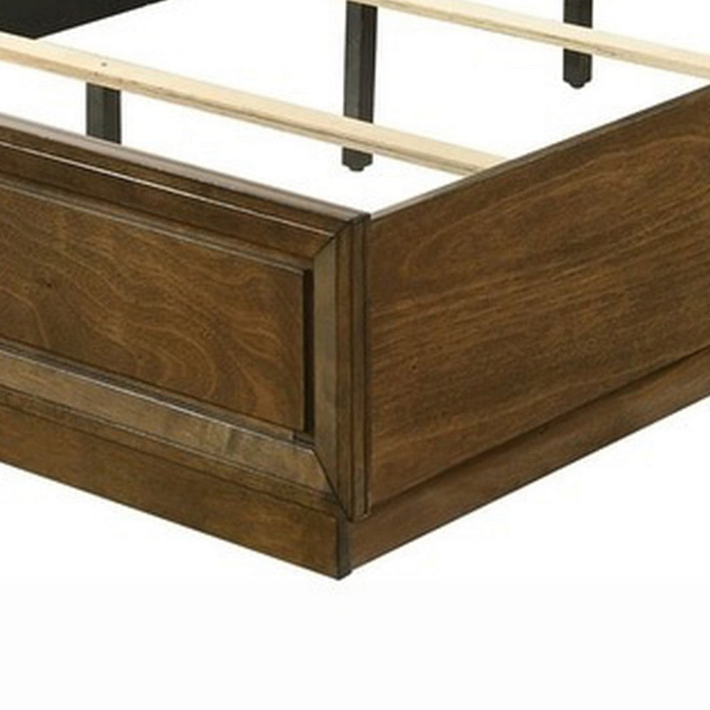 Benjara Rouk Twin Size Bed w Panel Headboard, Walnut Brown Okume Veneer