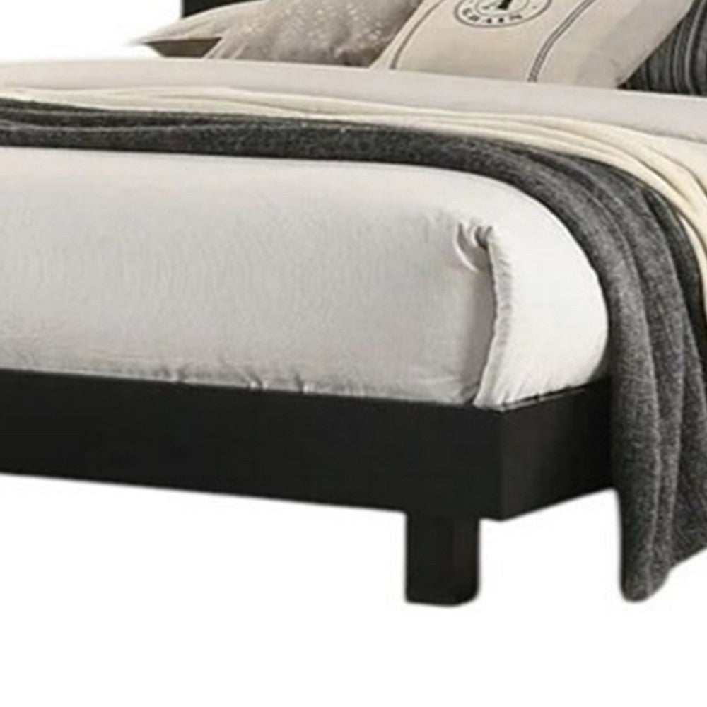 Benjara Yoki Queen Size Bed w Underbed LED, Acrylic Gold Trim, Black Frame