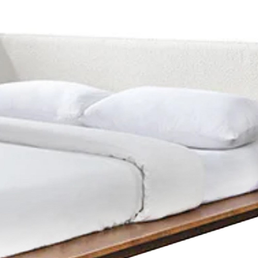 Benjara Linzy King Size Bed w Beige Boucle Winged Headboard, Walnut Brown