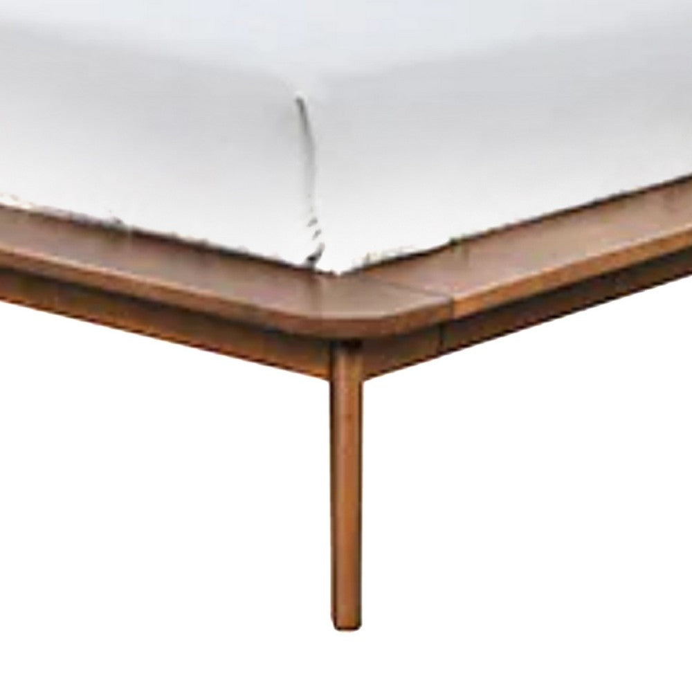 Benjara Linzy King Size Bed w Beige Boucle Winged Headboard, Walnut Brown