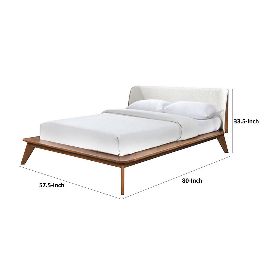 Benjara Linzy Full Size Bed w Beige Boucle Winged Headboard, Walnut Brown