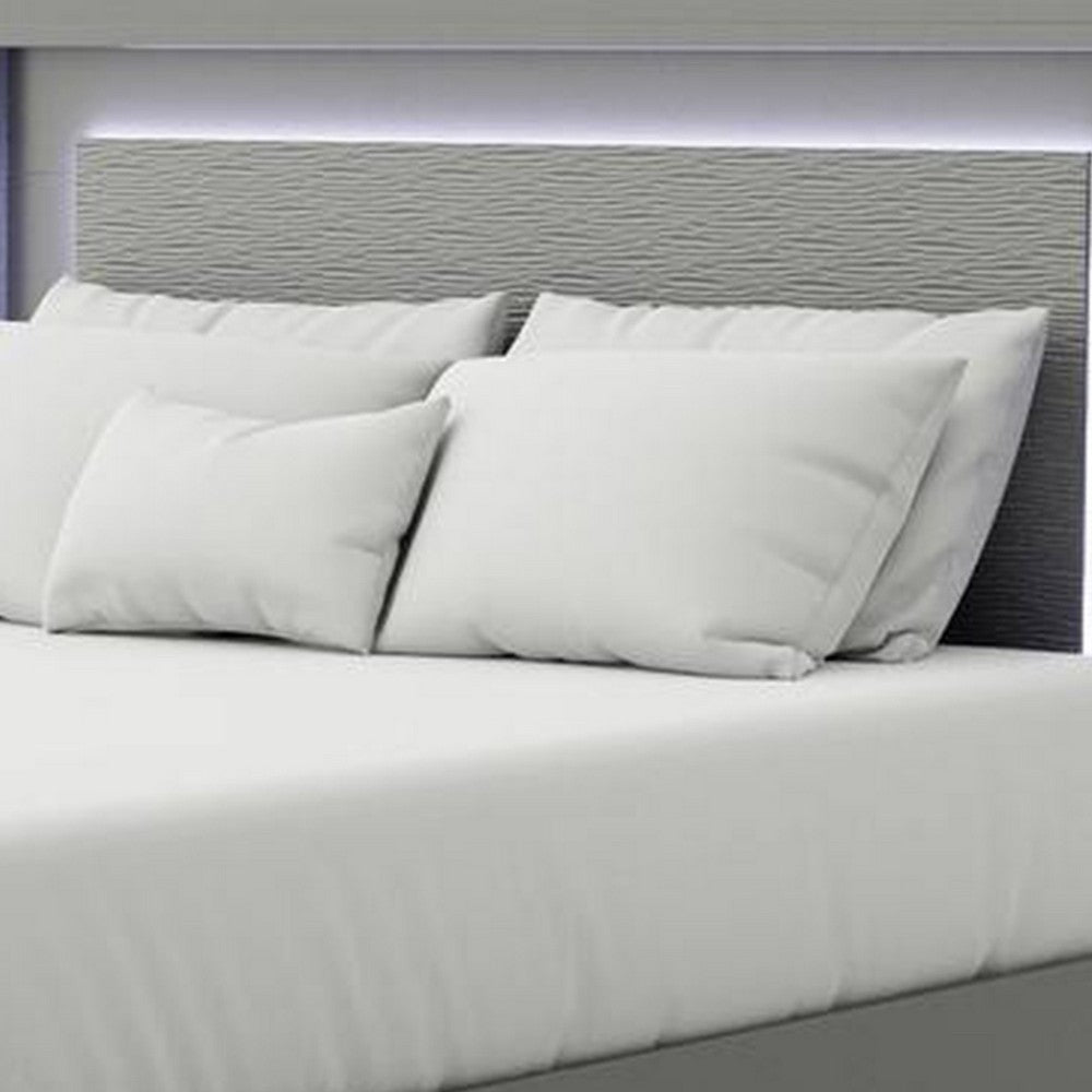 Benjara Aliso Full Size Bed, LED Panel Headboard, Modern Metallic Gray