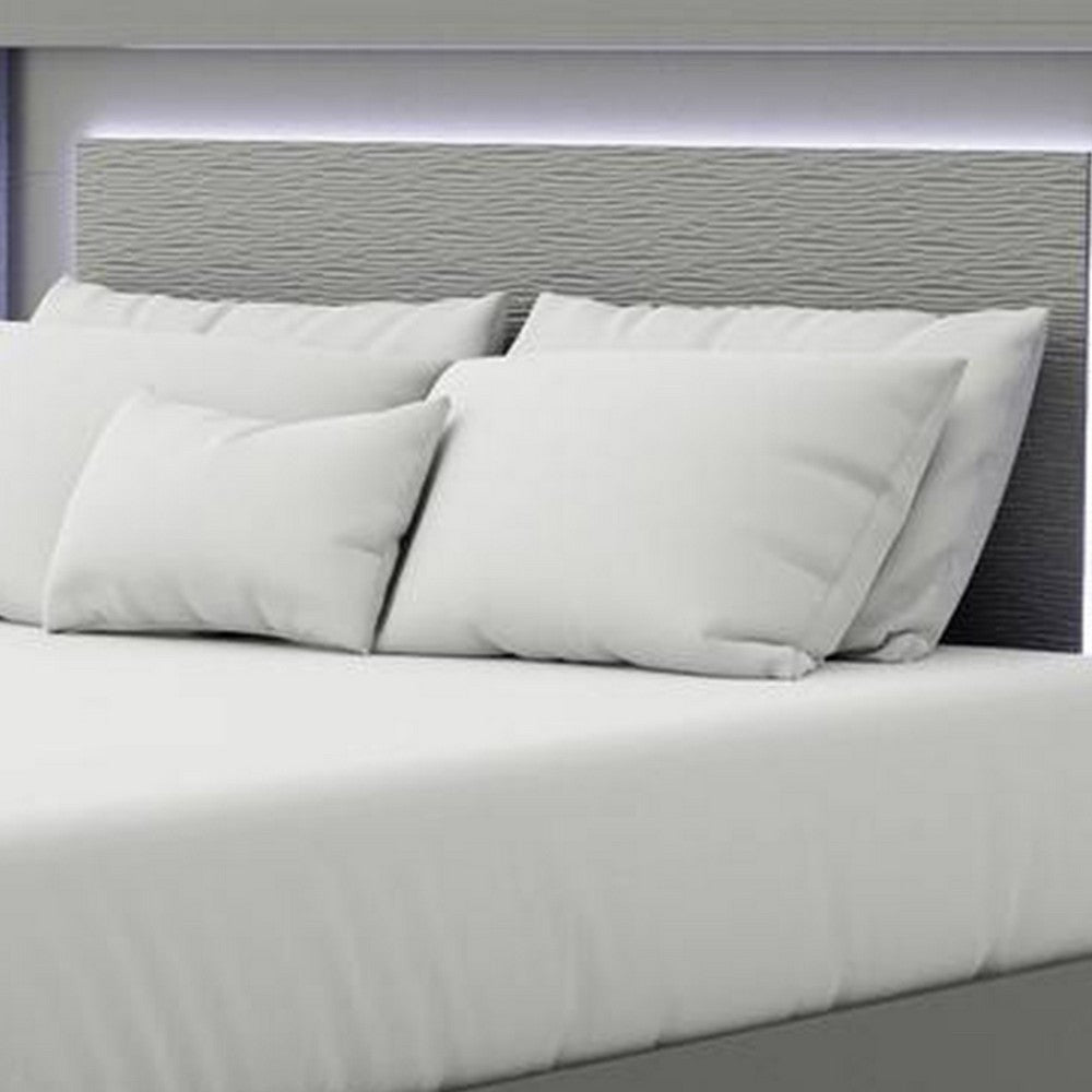 Benjara Aliso Queen Size Bed, LED Panel Headboard, Modern Metallic Gray