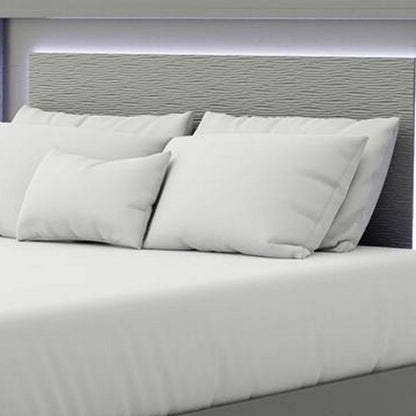 Benjara Aliso Queen Size Bed, LED Panel Headboard, Modern Metallic Gray