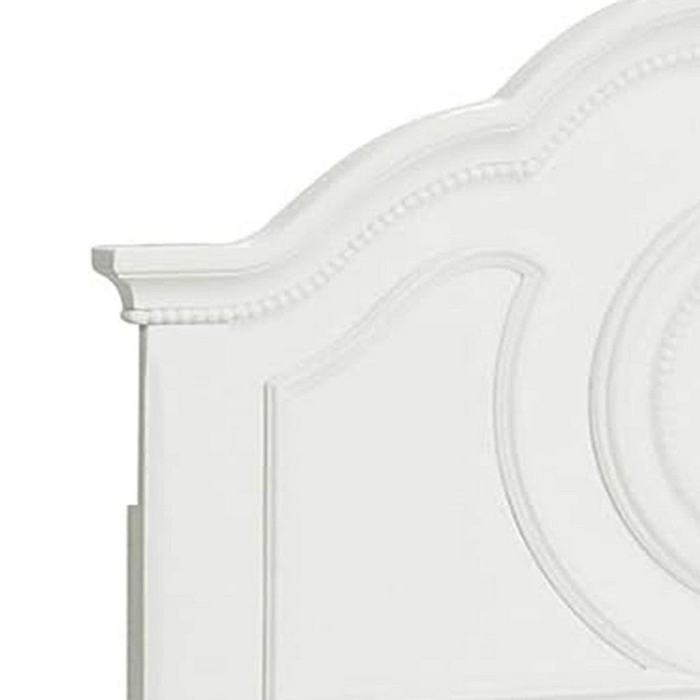 Benjara Aleci Twin Size Bed, Crown Molding And Bell-Shaped Design, White