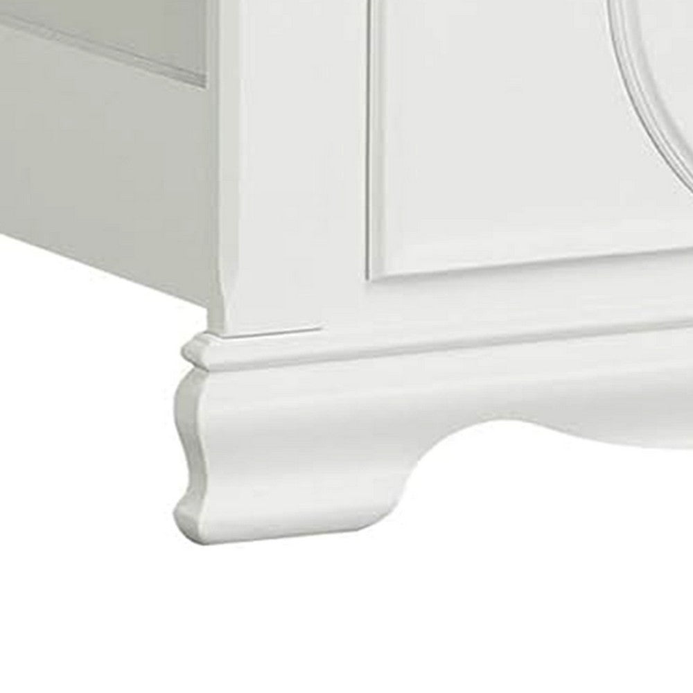 Benjara Aleci Twin Size Bed, Crown Molding And Bell-Shaped Design, White