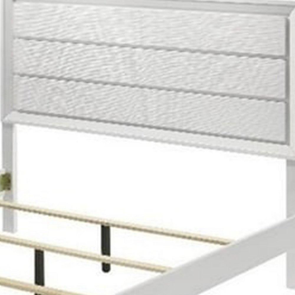 Benjara Tory King Size Bed, Wave Texture And Mitered Corners, Modern White