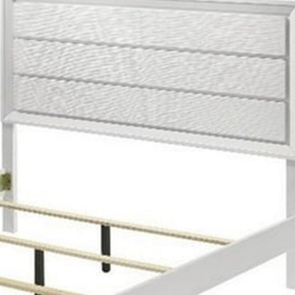 Benjara Tory King Size Bed, Wave Texture And Mitered Corners, Modern White