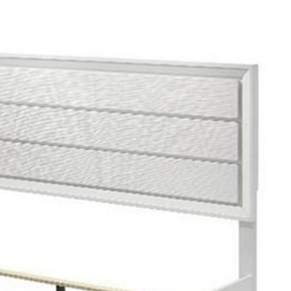 Benjara Tory King Size Bed, Wave Texture And Mitered Corners, Modern White
