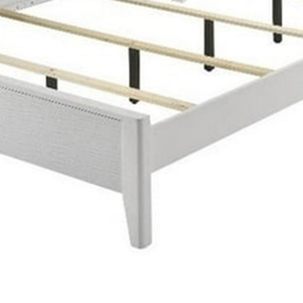 Benjara Tory King Size Bed, Wave Texture And Mitered Corners, Modern White