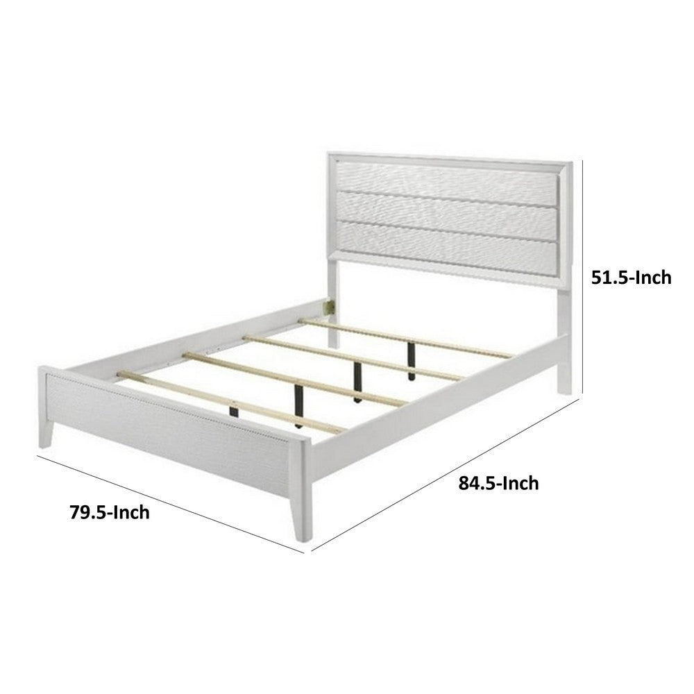 Benjara Tory King Size Bed, Wave Texture And Mitered Corners, Modern White