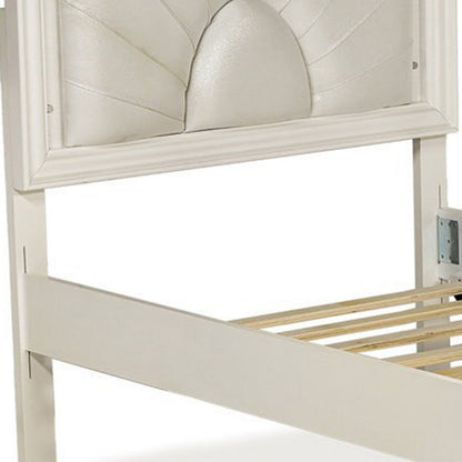 Benjara Jisoo Full Size Bed, Pearl White Upholstery, Radial Arch Headboard