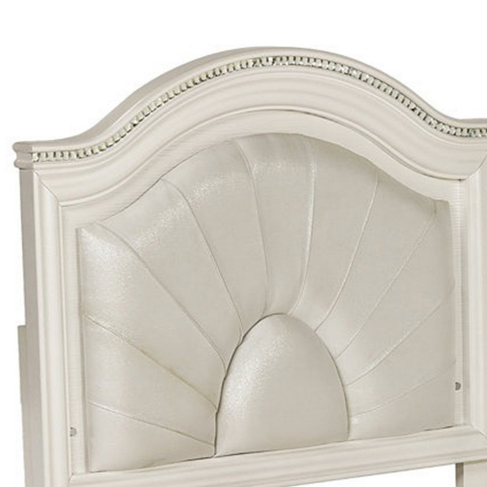 Benjara Jisoo Full Size Bed, Pearl White Upholstery, Radial Arch Headboard