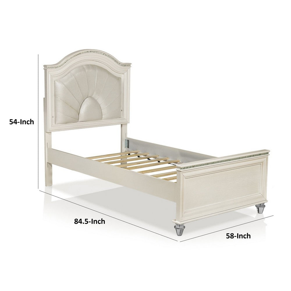 Benjara Jisoo Full Size Bed, Pearl White Upholstery, Radial Arch Headboard